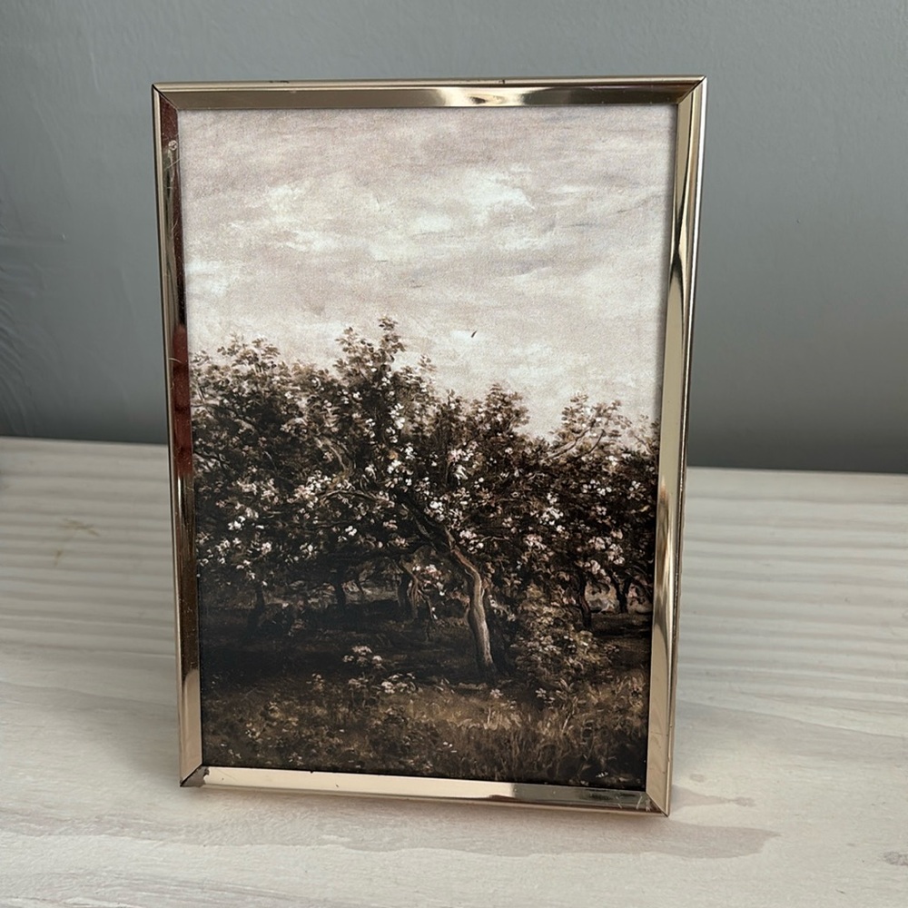 VTG Brass Shadow Box Style Frame with Moody Trees Art Print 5x7